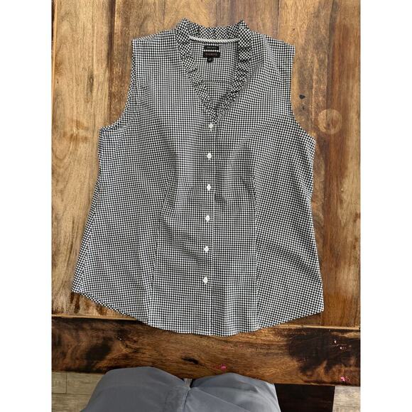 TALBOTS Black White Plaid Print Wrinkle Resistant Button Down Shirt Size 10 - Picture 2 of 5